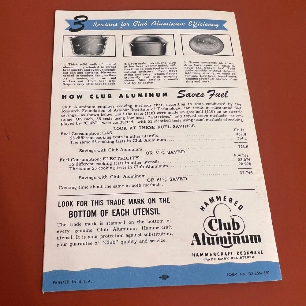 Vtg Club Aluminum Hammercraft Waterless Cookware Recipe Booklet 1950s D5-85M-550